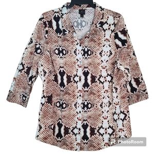 Worthington Size 2X Brown Black Snakeskin Print Cotton Western Button-Down Shirt